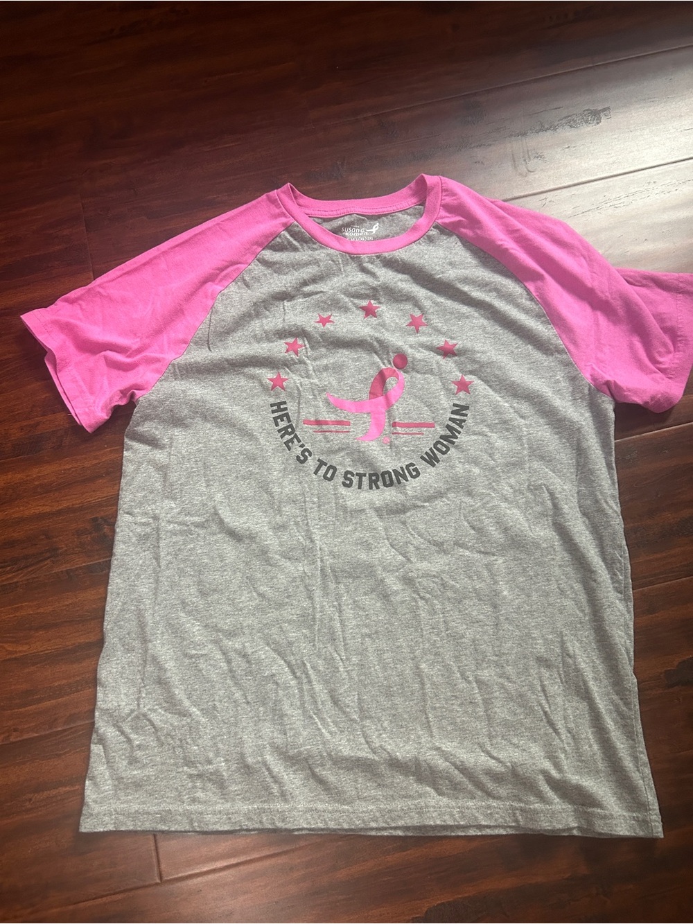 Pink & Gray Girls' Raglan Tee - Strong Woman Graphic